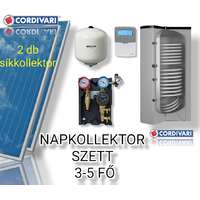 NAPCSAP 3-5 fő részére Cordivari napkollektor rendszer: 2 db síkkollektor + 200 literes 2 hőcserélős álló bojler + ECO szivattyú állomás + vezérlés + tágulási tartály