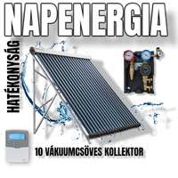 NAPCSAP Napkollektor rendszer 10 vákkumcsöves Heat-Pipe kollektorral SR208C vezérléssel és szivattyú állomás 2-12 l/p 2 oldali ECO keringető szivattyúval