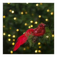 Family Karácsonyi dísz - csipeszes - glitteres madár - piros - 2 db / csomag
