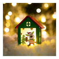 Family Karácsonyi LED dekor házikó - melegfehér - fa - 2 féle - 7,5 x 9,5 x 5,5 cm - 12 db / display