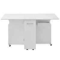 TimelessTools Összecsukható gurulós asztal polcokkal kinyitható asztallappal fehér HOP1001539