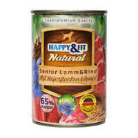 Happy&Fit Happy&Fit Natural Dog Konzerv Senior Bárány & Marha Zabliszttel & Lenmagolajjal 400g