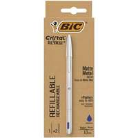 Bic Golyóstoll 0,32mm, kupakos, matt ezüst színű tolltest, BIC "Cristal Re`New", kék + betét, 3db/bliszt