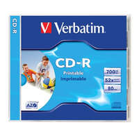 Verbatim CD-R lemez, nyomtatható, matt, ID, AZO, 700MB, 52x, 1 db, normál tok, VERBATIM