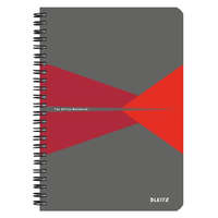 Leitz Spirálfüzet, A5, kockás, 90 lap, laminált karton borító, LEITZ "Office", szürke-piros