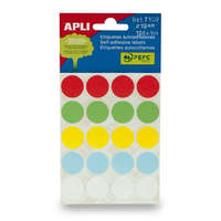 Apli Etikett, 19 mm kör, kézzel írható, színes, APLI, vegyes színek, 100 etikett/csomag