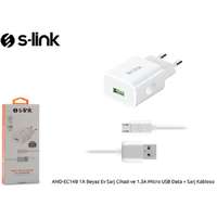 S-link S-Link Telefon töltő - AND-EC14B (1db USB, 5V/1.3A, 5W, Micro USB 100cm adat+töltőkábel, fehér)