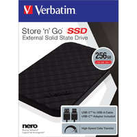 Verbatim SSD (külső memória), 256GB, USB 3.2 VERBATIM "Store n Go", fekete