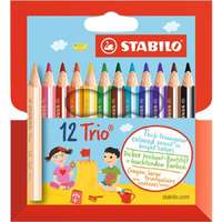 Stabilo Színes ceruza készlet, háromszögletű, vastag, rövid, STABILO "Trio", 12 különböző szín
