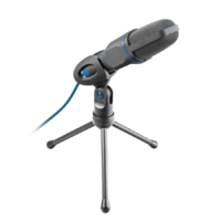 Trust Trust Mikrofon - Mico (Studió design; 3,5mm jack + USB adapter; 180cm kábel; állvány; fekete-kék)