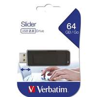 Verbatim Pendrive, 64GB, USB 2.0, VERBATIM "Slider", fekete