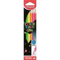 MAPED Színes ceruza készlet, háromszögletű, MAPED "Color`Peps Star Fluo", 6 különböző szín