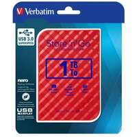 VERBATIM 2,5" HDD (merevlemez), 1TB, USB 3.0, VERBATIM "Store n Go", piros