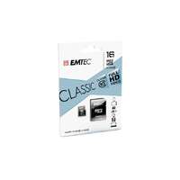 EMTEC Memóriakártya, microSDHC, 16GB, CL10, 20/12 MB/s, adapter, EMTEC "Classic"