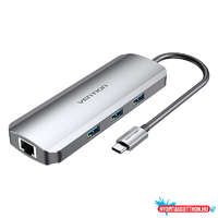 Vention VENTION Multi-function USB-C to HDMI/USB3.0x3/RJ45/SD/TF/TRRS 3.5mm/PD Dokkoló 0.15M Gray Aluminum Alloy Type