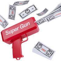  Piros színű elektromos pénzkilövő pisztoly 100 db játék bankjeggyel – esküvőre, bulira, fotózáshoz