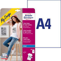 AVERY ZWECKFORM Fólia, vasalható, A4, tintasugaras nyomtatóba, világos textilhez, AVERY ZWECKFORM (AYMD1001)