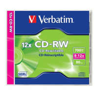 VERBATIM CD-RW lemez, újraírható, SERL, 700MB, 8-12x, 1 db, normál tok, VERBATIM (CDVU7010)