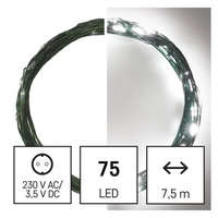 LED karácsonyi nano fényfüzér, zöld, 7,5 m, kültéri és beltéri, hideg fehér, időzítő