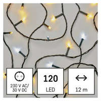 LED karácsonyi fényfüzér, villogó, 12 m, kültéri és beltéri, meleg/hideg fehér, időzítő