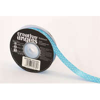 . Szatén szalag, 15 mm x 22 m, világos kék fehér pötyökkel (ISKE233)