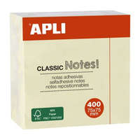 APLI Öntapadó jegyzettömb, 75x75 mm, 400 lap, APLI Classic, sárga (LNP11597)