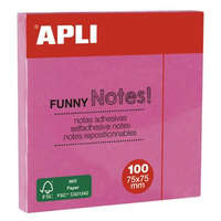 APLI Öntapadó jegyzettömb, 75x75 mm, 100 lap, APLI Funny, neon rózsaszín (LNP11898)