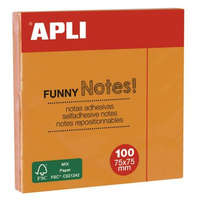 APLI Öntapadó jegyzettömb, 75x75 mm, 100 lap, APLI Funny, neon narancs (LNP11900)