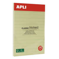 APLI Öntapadó jegyzettömb, vonalas, 100x150 mm, 100 lap, APLI Classic, sárga (LNP13370)