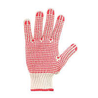 . Védőkesztyű, kötött, csúszásgátló pöttyökkel, 7 méret, fehér/piros (ME055)
