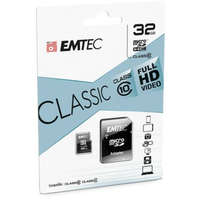 EMTEC Memóriakártya, microSDHC, 32GB, CL10, 20/12 MB/s, adapter, EMTEC Classic (MEMSD32GC)