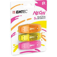 EMTEC Pendrive, 8GB, 3 db, USB 2.0, EMTEC C410 Neon, narancs, citromsárga, rózsaszín (UE8GN3)