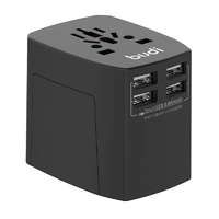 Budi Univerzális fali töltő / AC adapter Budi 4x USB, 5A, EU/UK/AUS/US/JP (fekete)
