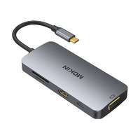 Mokin MOKiN 8in1 USB-C Adapter to 3x USB 3.0 + HDMI + USB-C + VGA + SD Card Reader + Micro SD Card Reader (ezüst)