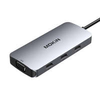 Mokin MOKiN 7in1 Adapter Hub USB-C to 2x HDMI + 3x USB 2.0 + DP + VGA (ezüst)
