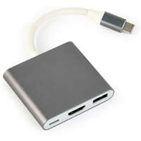  Gembird USB-C -> HDMI 1.4 USB-C USB-A 2.0 M/F adapter 0.2m ezüst