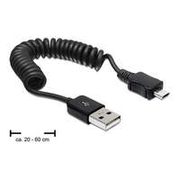 Delock USB-A 2.0 -> USB-B 2.0 micro M/M adatkábel fekete spirál, 20-60cm
