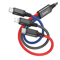  HOCO X76 kábel 8-pin Lightning / MicroUSB / Type-C,fekete / piros / kék