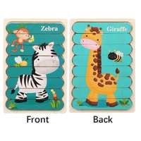 OEM Fa puzzle csíkok - kétoldalas - zebra és zsiráf
