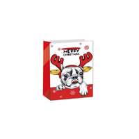 Deco Ajándéktasak karácsonyi 21' hópihés, kutyával, papír 18x23x10cm, piros, fehér, fekete