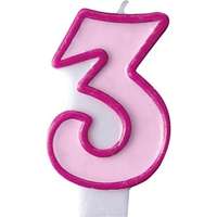 Deco Szülinapi számgyertya -3- 6,5cm tortagyertya rózsaszín színű PartyDeco - Happy Birthday!