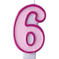 Deco Szülinapi számgyertya -6- 6,5cm tortagyertya rózsaszín színű PartyDeco - Happy Birthday!