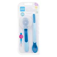 MAM MAM Heat Sensitive Spoons & Cover 6m+ Blue edény hosszú kanál 1 db + rövid kanál 1 db + kanáltartó gyermekeknek