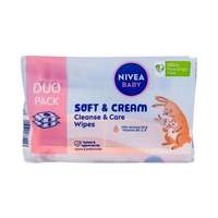 Nivea Nivea Baby Soft & Cream Cleanse & Care Wipes sminkeltávolító nedves törlőkendők 2x57 db gyermekeknek