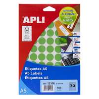 APLI Etikett, 19 mm kör, színes, a5 hordozón, apli, zöld, 560 etikett/csomag 12106