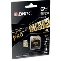 Emtec Memóriakártya, microsdxc, 64gb, uhs-i/u3/v30/a2, 100/95 mb/s, adapter, emtec "speedin" ecmsdm64gxc10sp