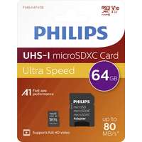 Philips Philips micro sdxc memóriakártya 64gb class 10 uhs-i u1 adapter