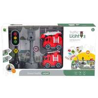 Manyuk Toys Közlekedési lámpa és trafipax tűzoltóautókkal játékszett