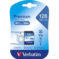 VERBATIM Memóriakártya, sdxc, 128gb, cl10/u1, 90/10 mb/s, verbatim "premium" 44025