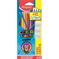 MAPED Színes ceruza készlet, háromszögletű, maped, "colorpeps strong" 12 különböző szín + 12 ajándék matrica 862725